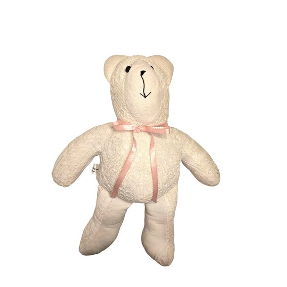 Absolutely Super Cute /Cream /Cotton Lace & Ribbon Patchwork Bear - Wedding. Bab - Picture 4 of 11